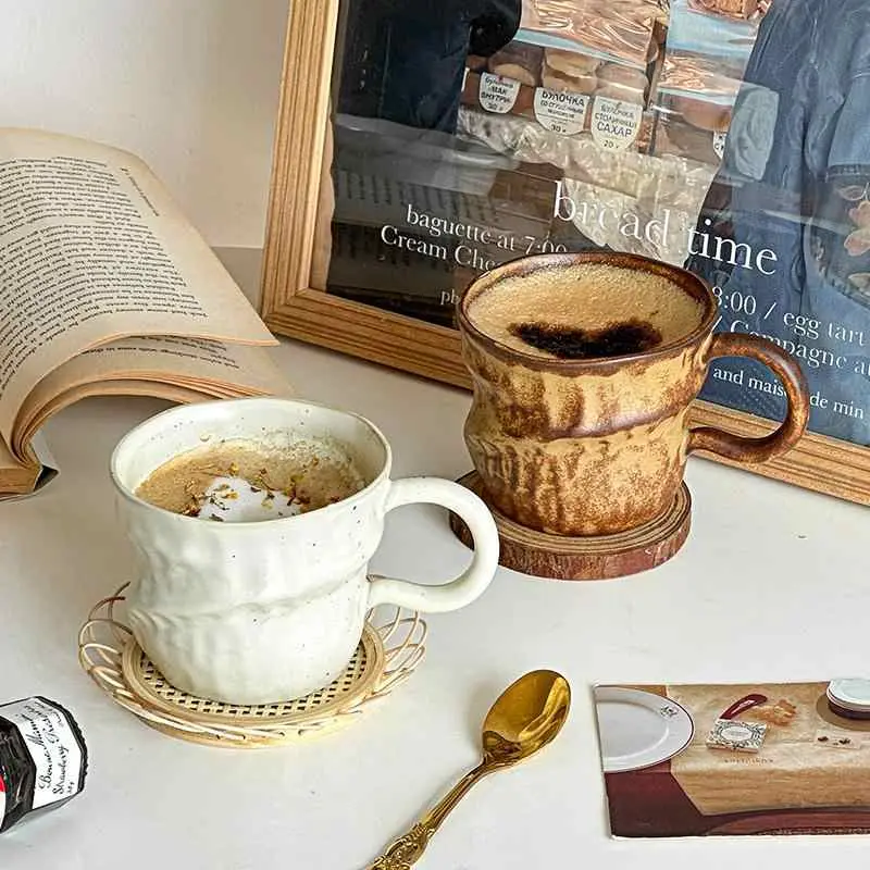 200 Ml Vintage Rough Pottery Kiln Glaze Mug Irregular Ceramic Coffee Latte Cup Office Mug Cappuccino Cups Home Drinkware