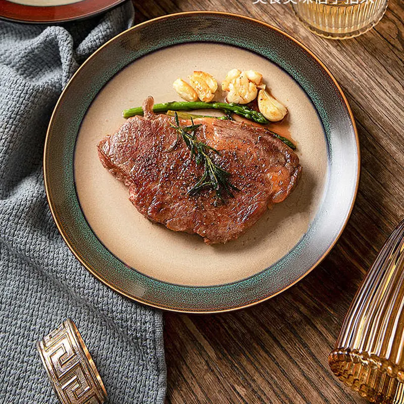 Premium Ceramic Tableware Spaghetti Western Steak Plate Household Breakfast Round Flat Plates Dessert Pastry Dish