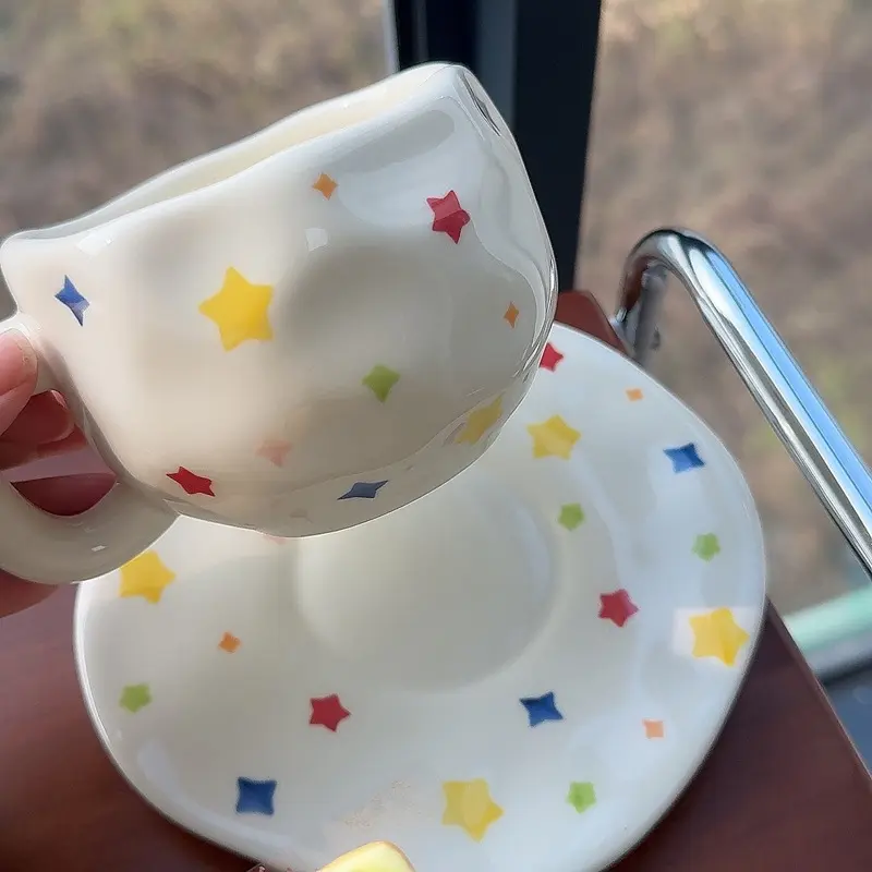 Polka Dot Coffee Cup Saucer Girls Gift Afternoon Tea Drinkware Cute Ceramic 250ml Breakfast Cup Snack Saucer