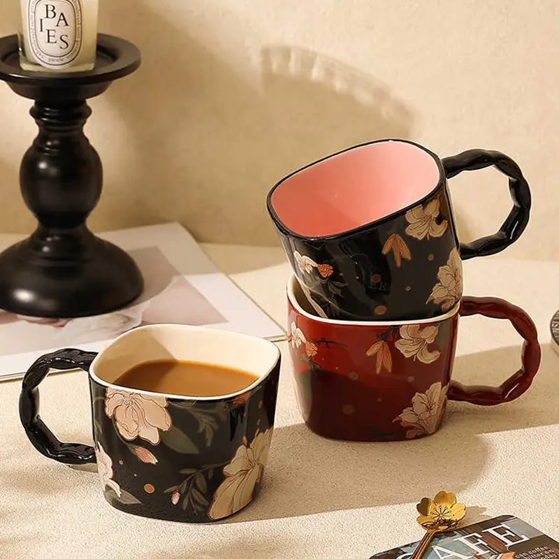 Light Luxury Ceramic Mug Exquisite Printing Office Coffee Cup Girls Birthday Gift Household Breakfast Cups 400ml Drinkware