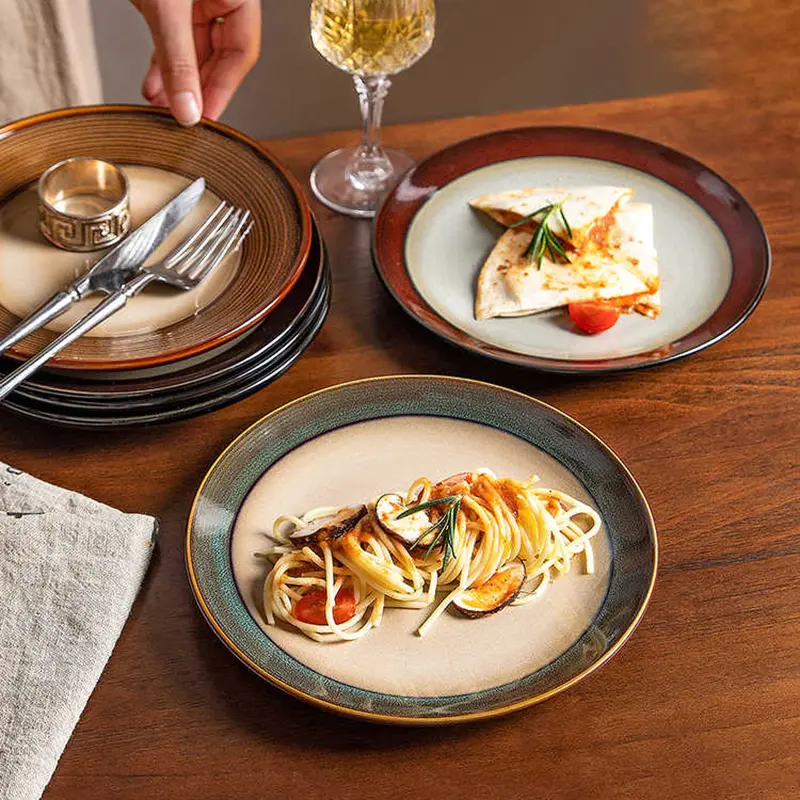 Premium Ceramic Tableware Spaghetti Western Steak Plate Household Breakfast Round Flat Plates Dessert Pastry Dish