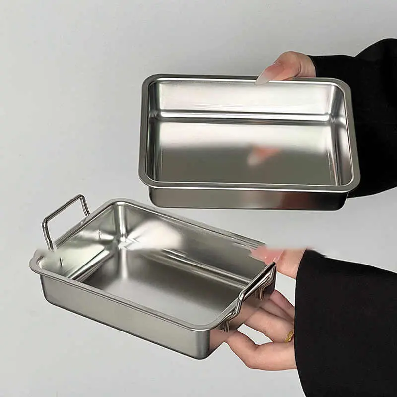 Stainless Steel Square Fried Chicken Tray Simple French Fries Snack Plate Household Candy Dessert Disc Kitchen Tableware