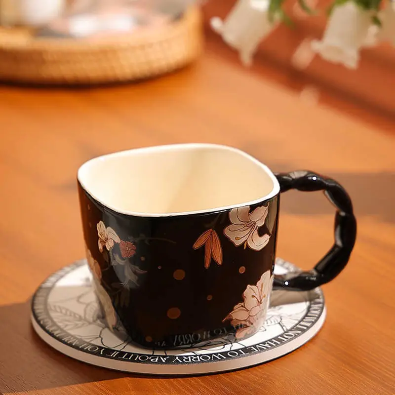 Light Luxury Ceramic Mug Exquisite Printing Office Coffee Cup Girls Birthday Gift Household Breakfast Cups 400ml Drinkware