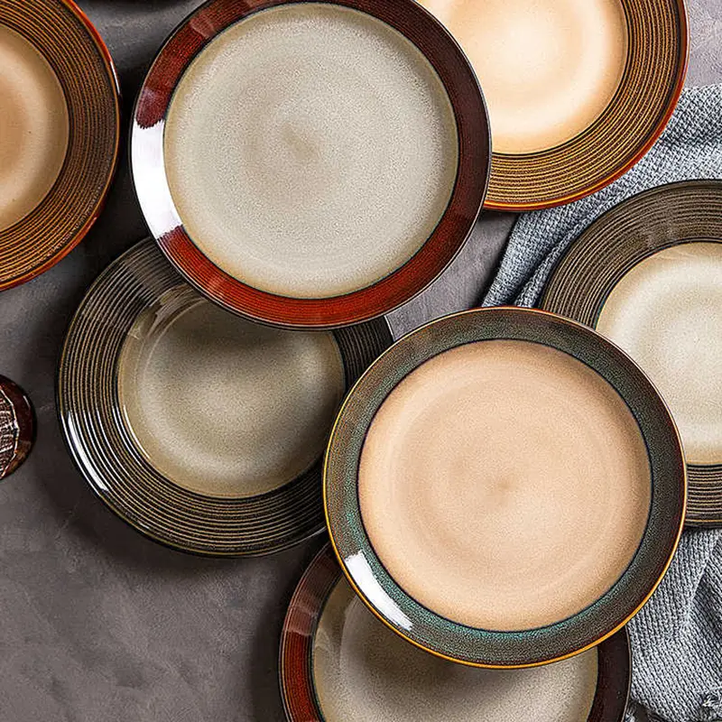 Premium Ceramic Tableware Spaghetti Western Steak Plate Household Breakfast Round Flat Plates Dessert Pastry Dish