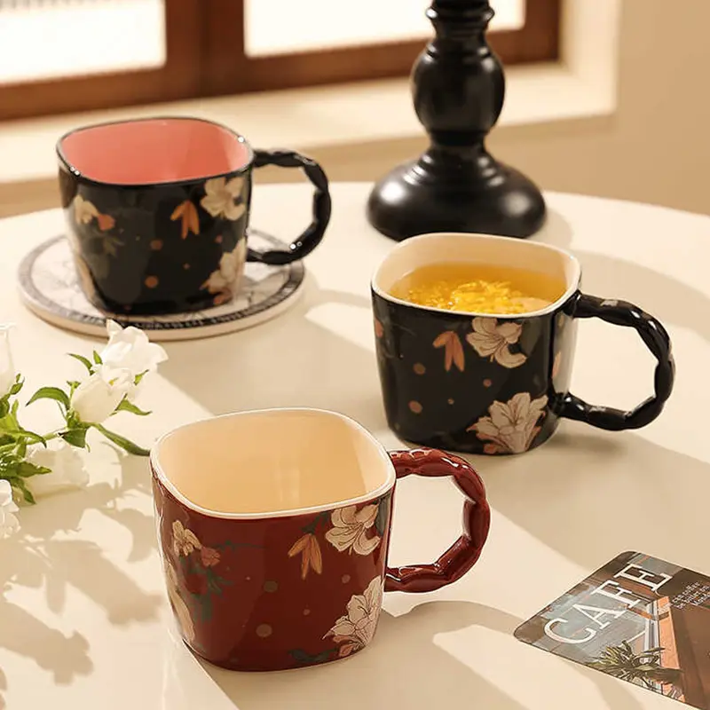 Light Luxury Ceramic Mug Exquisite Printing Office Coffee Cup Girls Birthday Gift Household Breakfast Cups 400ml Drinkware