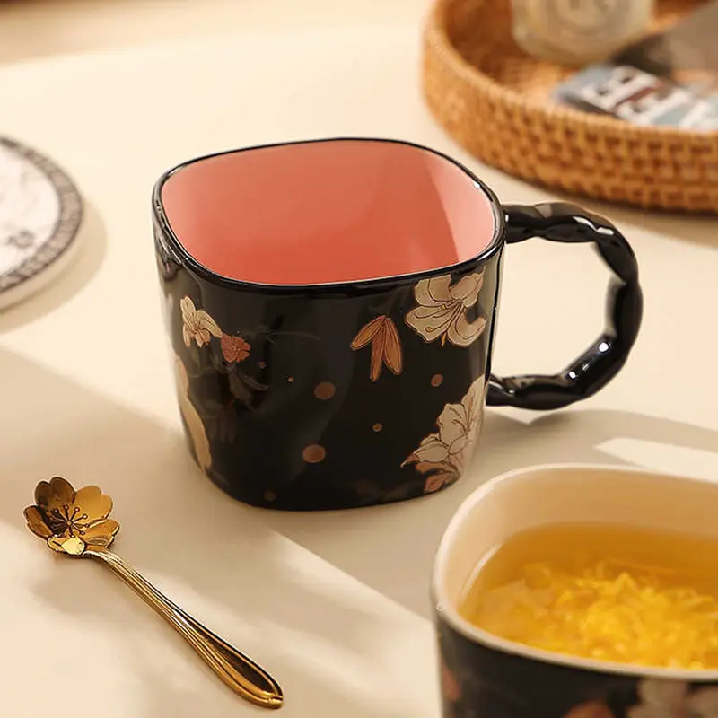 Light Luxury Ceramic Mug Exquisite Printing Office Coffee Cup Girls Birthday Gift Household Breakfast Cups 400ml Drinkware