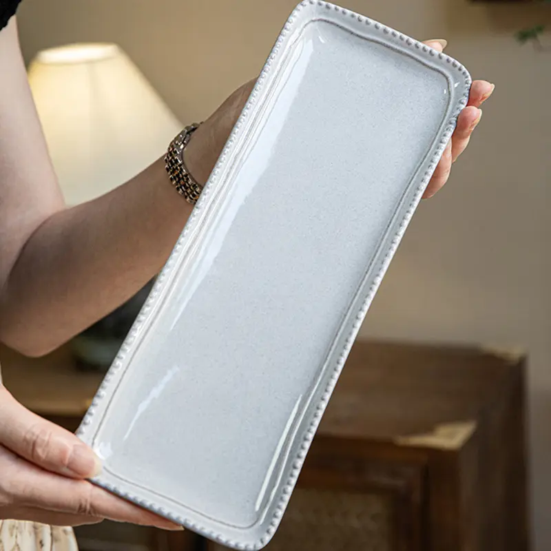 Rectangular Sushi Plate Creative Ceramic Snack Plate Hot Pot Barbecue Tray Irregular Simple Household Pastry Plate