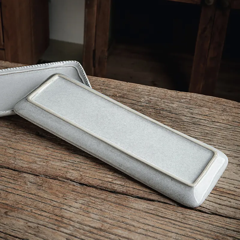 Rectangular Sushi Plate Creative Ceramic Snack Plate Hot Pot Barbecue Tray Irregular Simple Household Pastry Plate