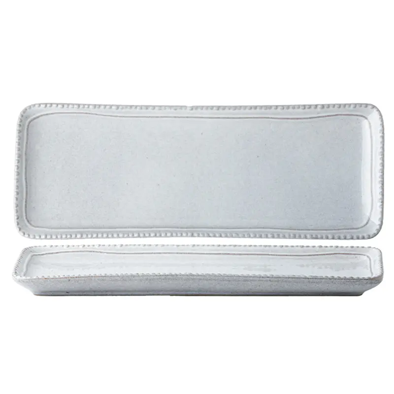 Rectangular Sushi Plate Creative Ceramic Snack Plate Hot Pot Barbecue Tray Irregular Simple Household Pastry Plate