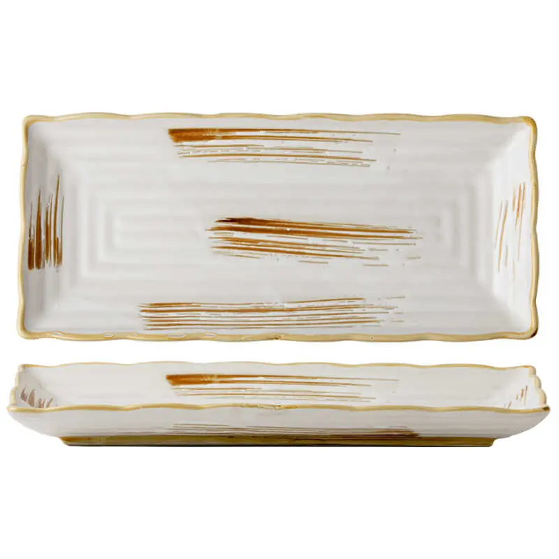 Japanese Hand-painted Ceramic Sushi Plate Household Fish Plates Rectangular Snack Pastry Dish Tableware 25.5cm