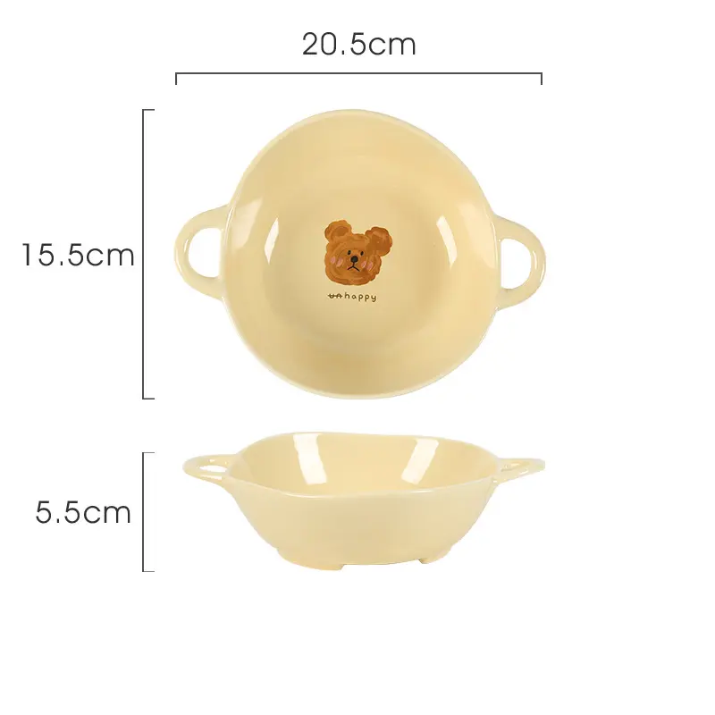 Bear pattern Bowl Korean Cartoon Ceramic Yogurt Oatmeal Bowls Fruit Vegetable Salad Deep Plate Dessert Snack Dish