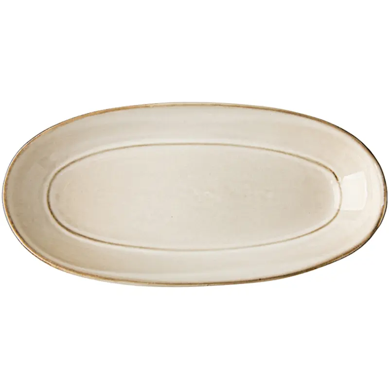 Oval Ceramic Deep Plate Japanese Retro Restaurant Fish Plate Salad Plate Household Snack Pastry Plate Simple Tableware 27.5cm