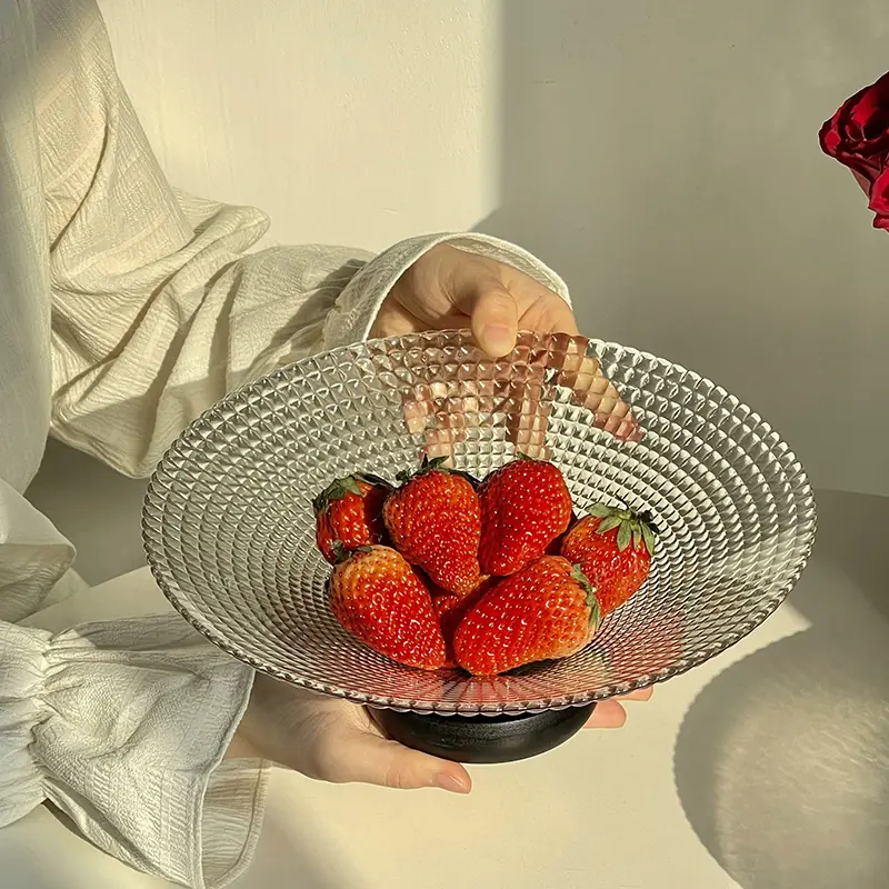 Household Exquisite Glass Fruits Tray Living Room Table High-grade Nut Disc Light Luxury Candy Snacks Tall Placing Trays