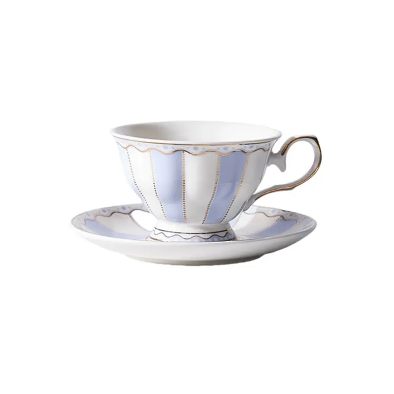 180ml Coffee Cup And Saucer Delicate European Style Gold Edge Striped Ceramic Afternoon Tea Drinkware Girls Gift