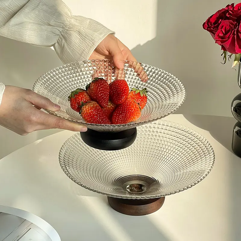 Household Exquisite Glass Fruits Tray Living Room Table High-grade Nut Disc Light Luxury Candy Snacks Tall Placing Trays