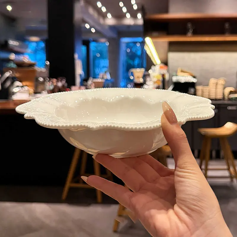 Light Luxury Relief Tableware White Ceramic Straw Hat Plate Spaghetti Western Flat Plates Household Breakfast Bowl