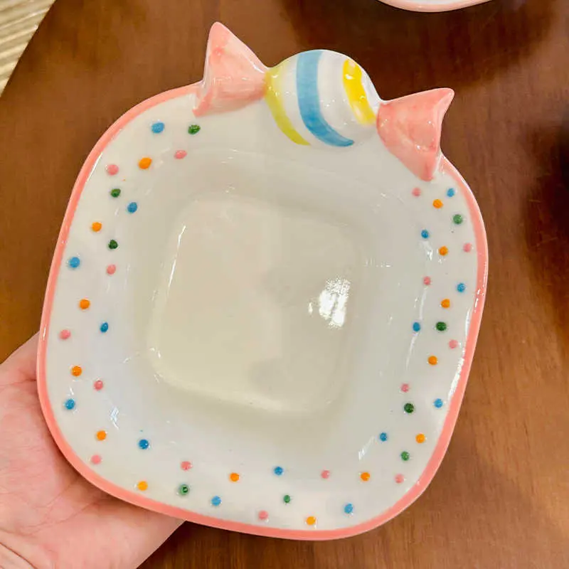 Underglaze Lovely Bow Ceramic Bowls Household Tableware Delicate Soup Bowl Dessert Salad Bowl Spoon