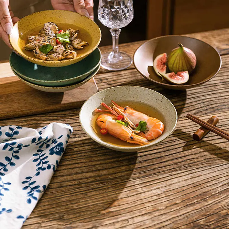 Japanese Retro Ceramic Bowl Kiln Glaze Fruit Vegetable Salad Bowl Household Rice Bowls Kitchen Tableware