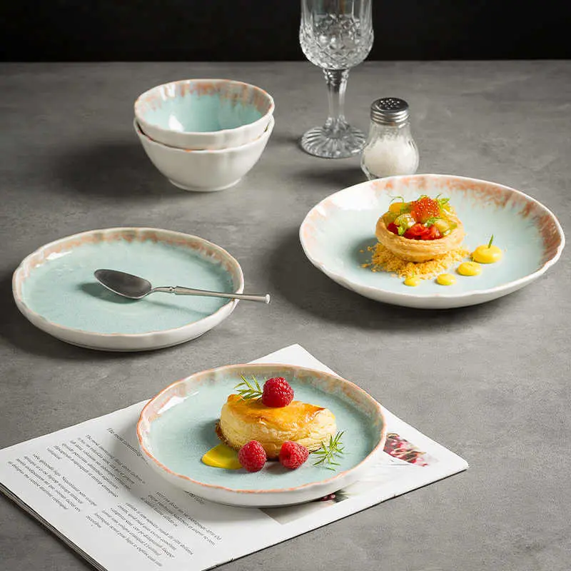 Japanese Retro Deep Dish Creative Restaurant Ceramic Plate Household Sushi Plates Dessert Pastry Dish Tableware