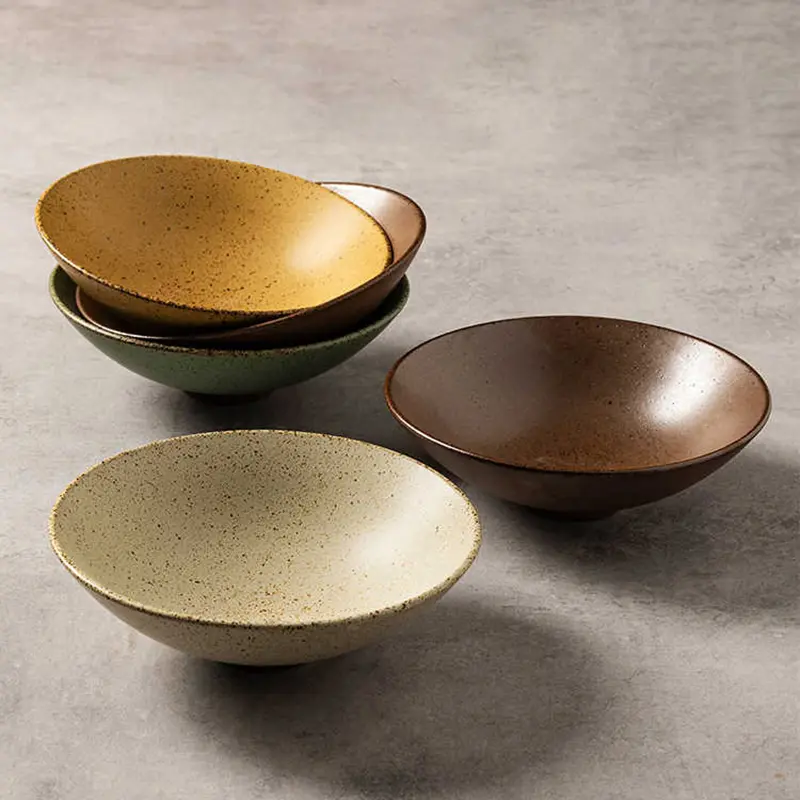 Japanese Retro Ceramic Bowl Kiln Glaze Fruit Vegetable Salad Bowl Household Rice Bowls Kitchen Tableware