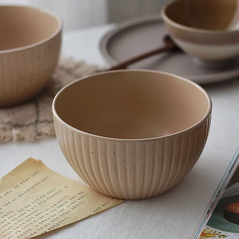 Japanese Khaki Ink Splash Noodle Bowl Ceramic Fruit Yoghurt Salad Bowls Household Breakfast Soup Bowl Tableware