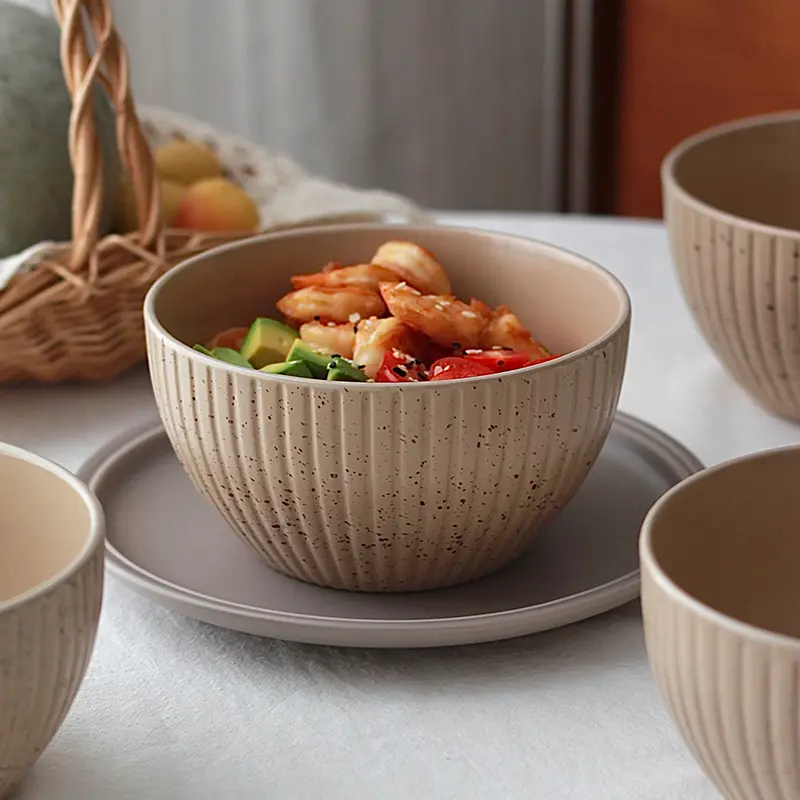 Japanese Khaki Ink Splash Noodle Bowl Ceramic Fruit Yoghurt Salad Bowls Household Breakfast Soup Bowl Tableware