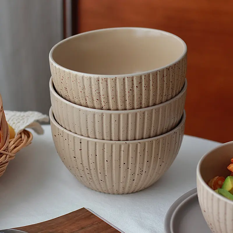 Japanese Khaki Ink Splash Noodle Bowl Ceramic Fruit Yoghurt Salad Bowls Household Breakfast Soup Bowl Tableware