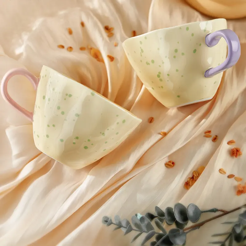 400ml Ink Splash Ceramic Coffee Mug Luxury Mug Household Breakfast Oatmeal Milk Cup Office Cup Girls Gift Drinkware