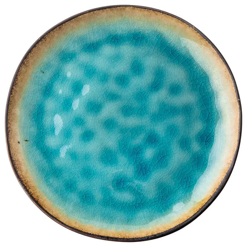 8 Inch Creative Ice Crackle Glaze Flat Plate Ceramic Western Food Spaghetti Plates Restaurant Steak Disc Afternoon Tea Dish