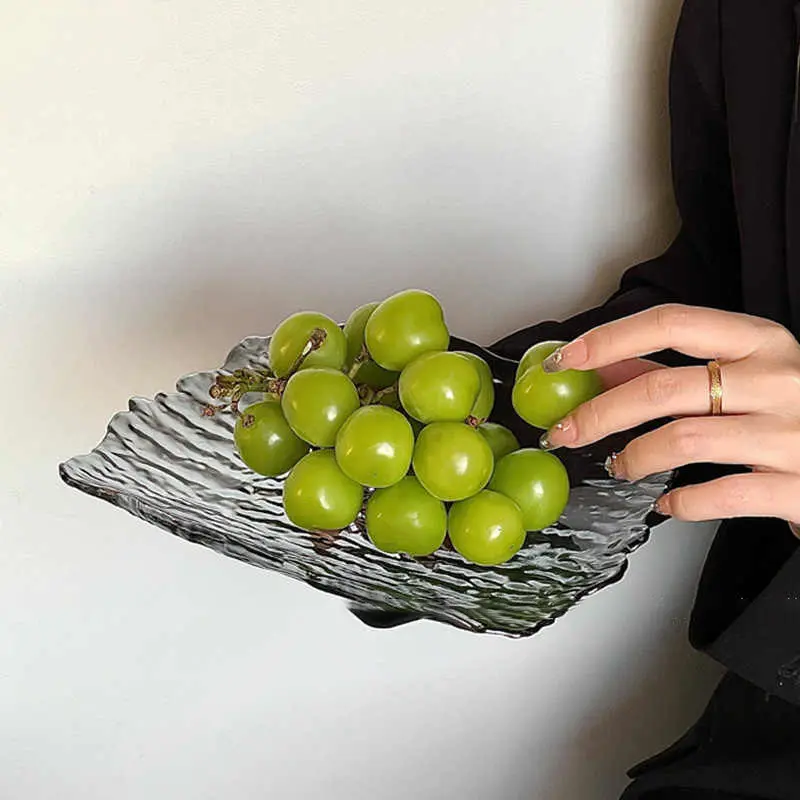 Irregular Glass Plate Household Snack Plates Fruit Dish Rectangular Dessert Tray 24cm Simple Tableware