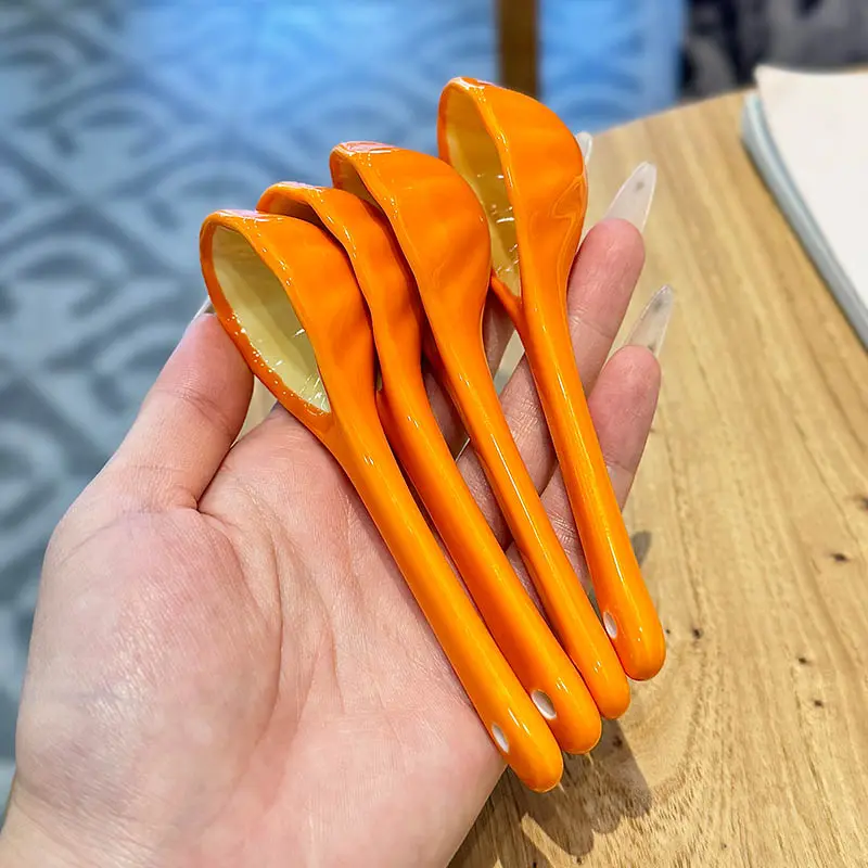 Beautifully Crafted Ceramic Spoon Cute And Delicate Pumpkin Spoon Daily Household Short Handle Small Spoon Kitchen Tableware