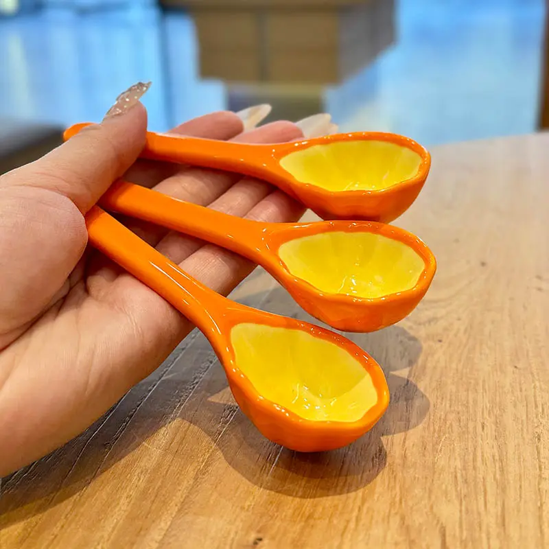 Beautifully Crafted Ceramic Spoon Cute And Delicate Pumpkin Spoon Daily Household Short Handle Small Spoon Kitchen Tableware