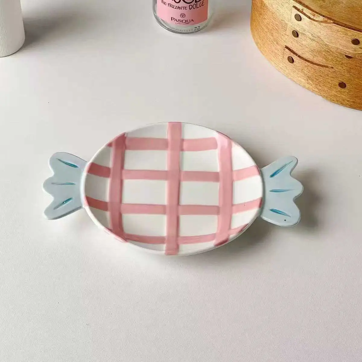 Colourful Plaid Ceramic Dessert Plate Candy Shape Fruit Plates Cute Afternoon Tea Snack Dish Household Tableware