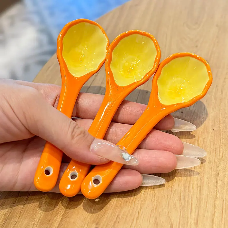 Beautifully Crafted Ceramic Spoon Cute And Delicate Pumpkin Spoon Daily Household Short Handle Small Spoon Kitchen Tableware