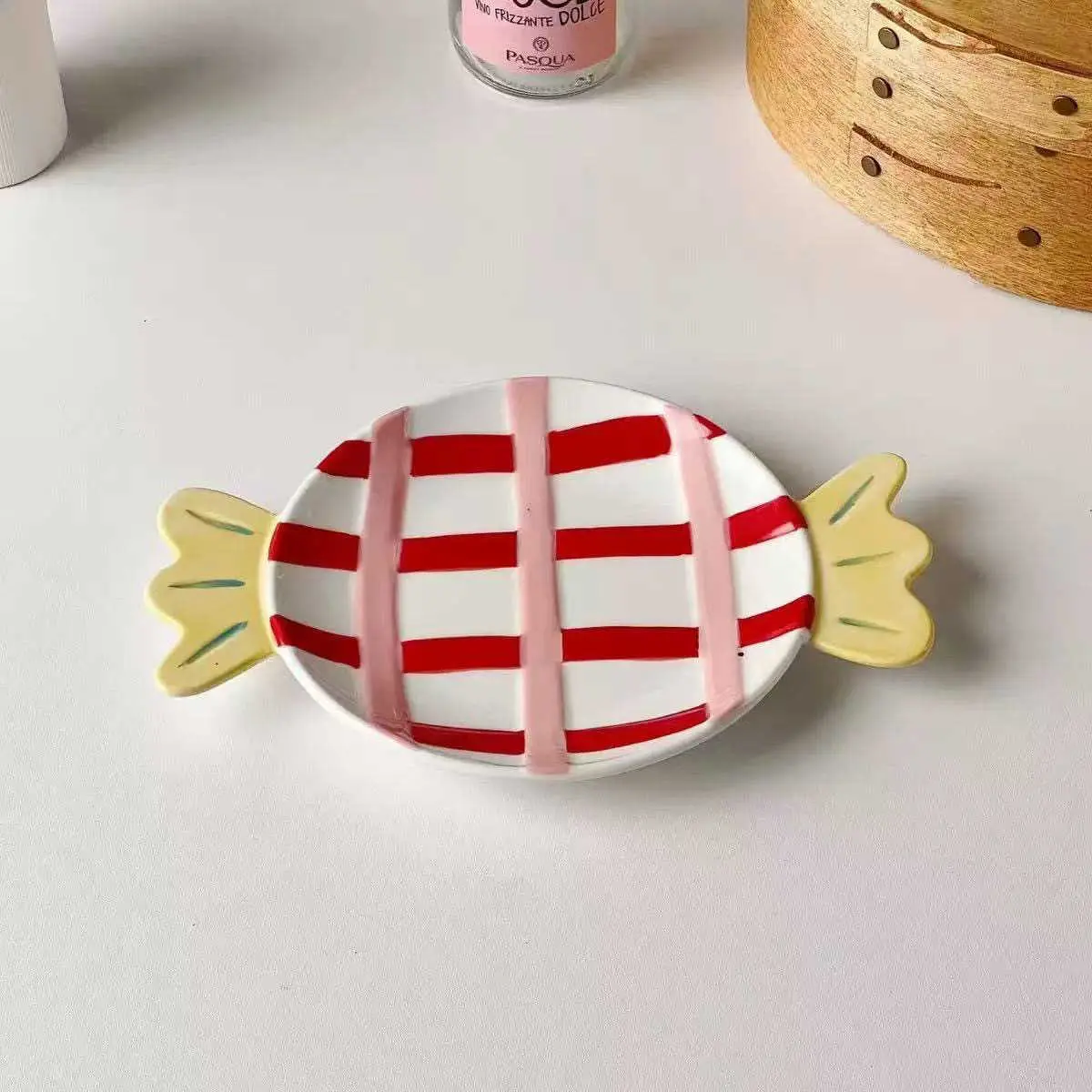 Colourful Plaid Ceramic Dessert Plate Candy Shape Fruit Plates Cute Afternoon Tea Snack Dish Household Tableware
