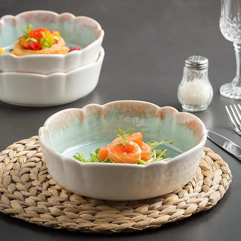 Creative Flower-shaped Deep Dish Household Ceramic Vegetable Plate Exquisite Fruit Salad Plates Soup Tray Tableware