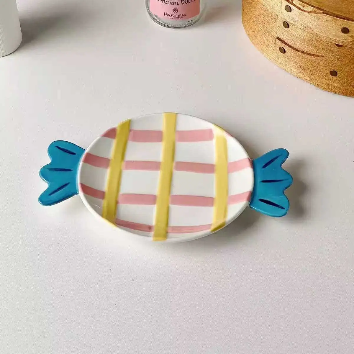 Colourful Plaid Ceramic Dessert Plate Candy Shape Fruit Plates Cute Afternoon Tea Snack Dish Household Tableware