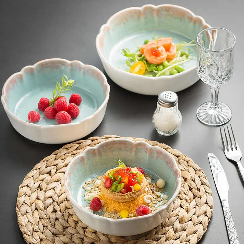 Creative Flower-shaped Deep Dish Household Ceramic Vegetable Plate Exquisite Fruit Salad Plates Soup Tray Tableware