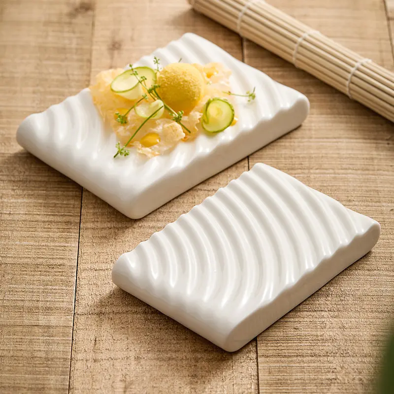 White Rectangular Ceramic Plate Hotel Restaurant Dish Plates Solid Colour Breakfast Disc Dessert Snack Tray
