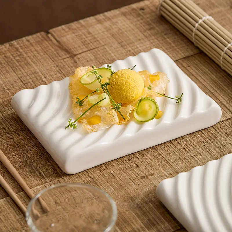 White Rectangular Ceramic Plate Hotel Restaurant Dish Plates Solid Colour Breakfast Disc Dessert Snack Tray