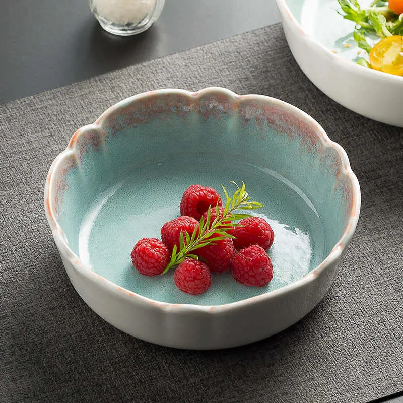 Creative Flower-shaped Deep Dish Household Ceramic Vegetable Plate Exquisite Fruit Salad Plates Soup Tray Tableware