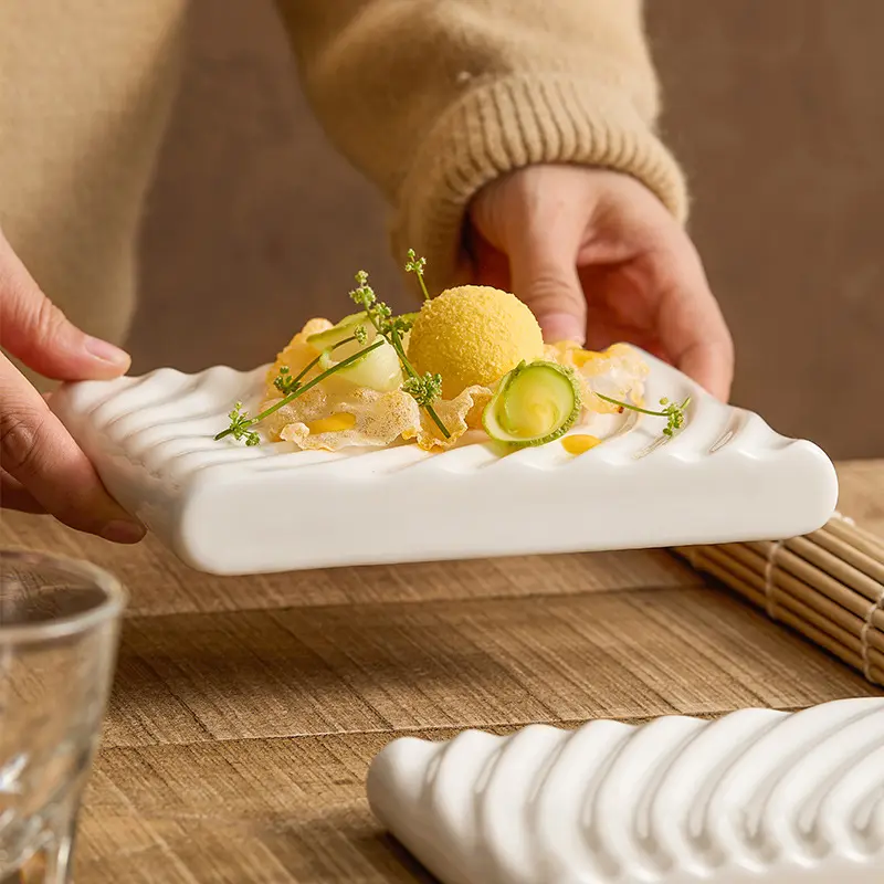 White Rectangular Ceramic Plate Hotel Restaurant Dish Plates Solid Colour Breakfast Disc Dessert Snack Tray