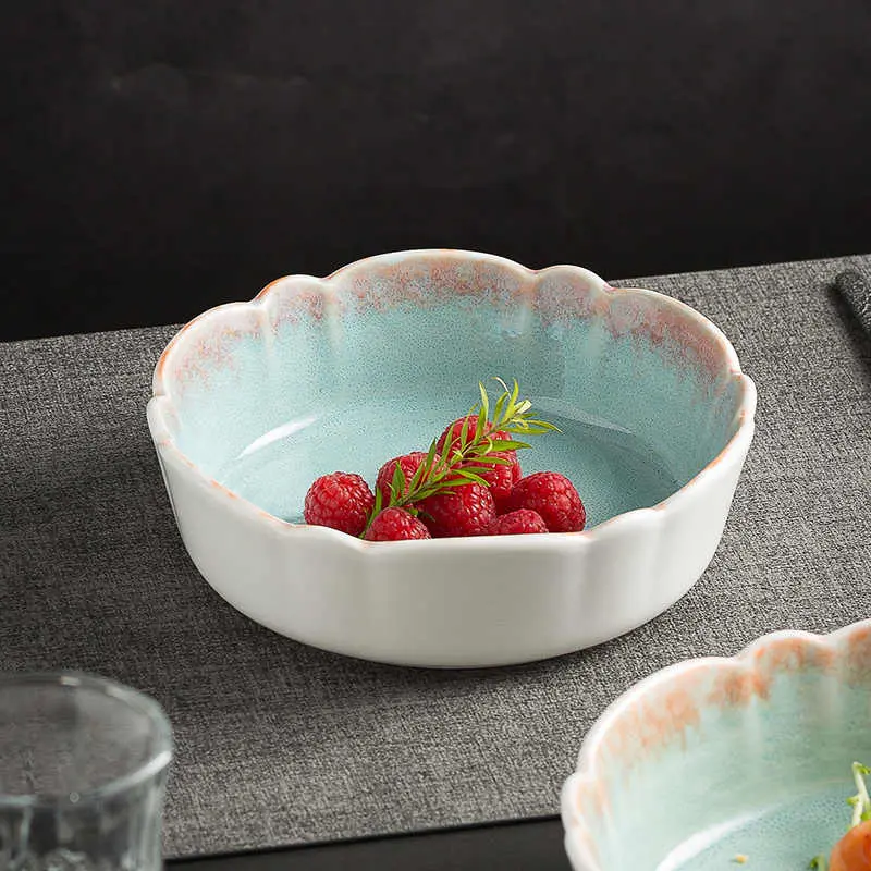 Creative Flower-shaped Deep Dish Household Ceramic Vegetable Plate Exquisite Fruit Salad Plates Soup Tray Tableware