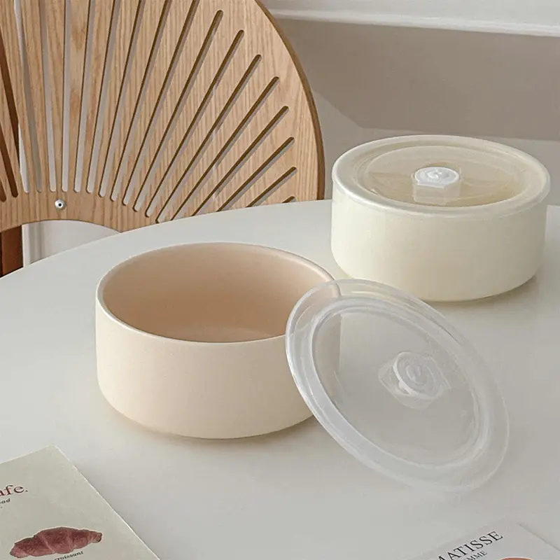 Ceramic Instant Noodle Bowl With Lid Household Large Capacity Fresh Bowls Simple Fruit Salad Bowl Tableware