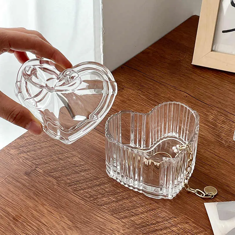 Creative Bow Glass Jewellery Box With Lid Exquisite Household Necklace Ring Earrings Storage Box Ornaments