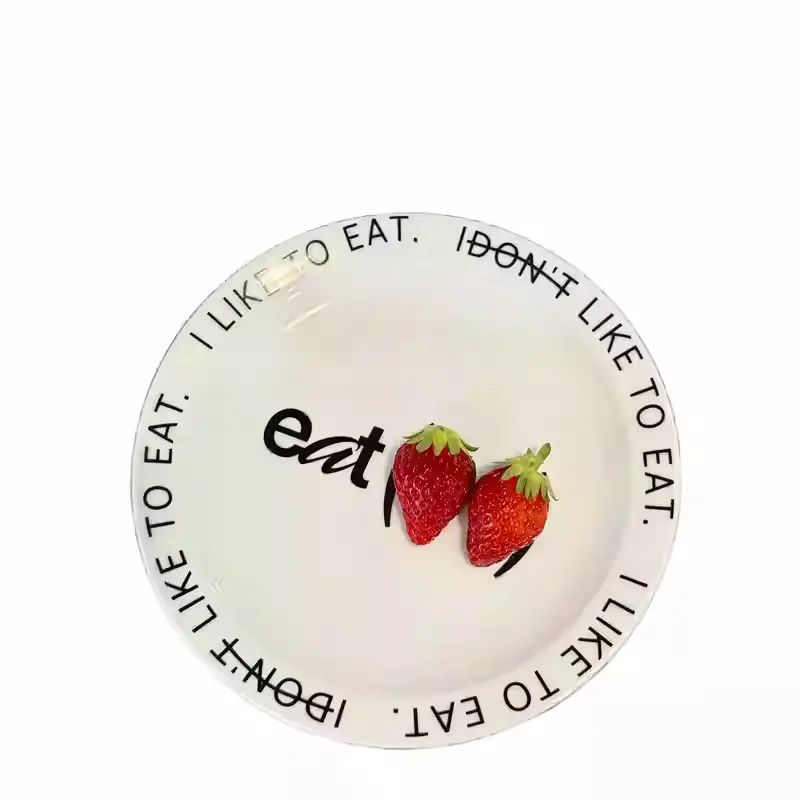 Creative English Letters Printed Ceramic Dessert Plate Korean Cake Disc 20cm Round Household Breakfast Dish