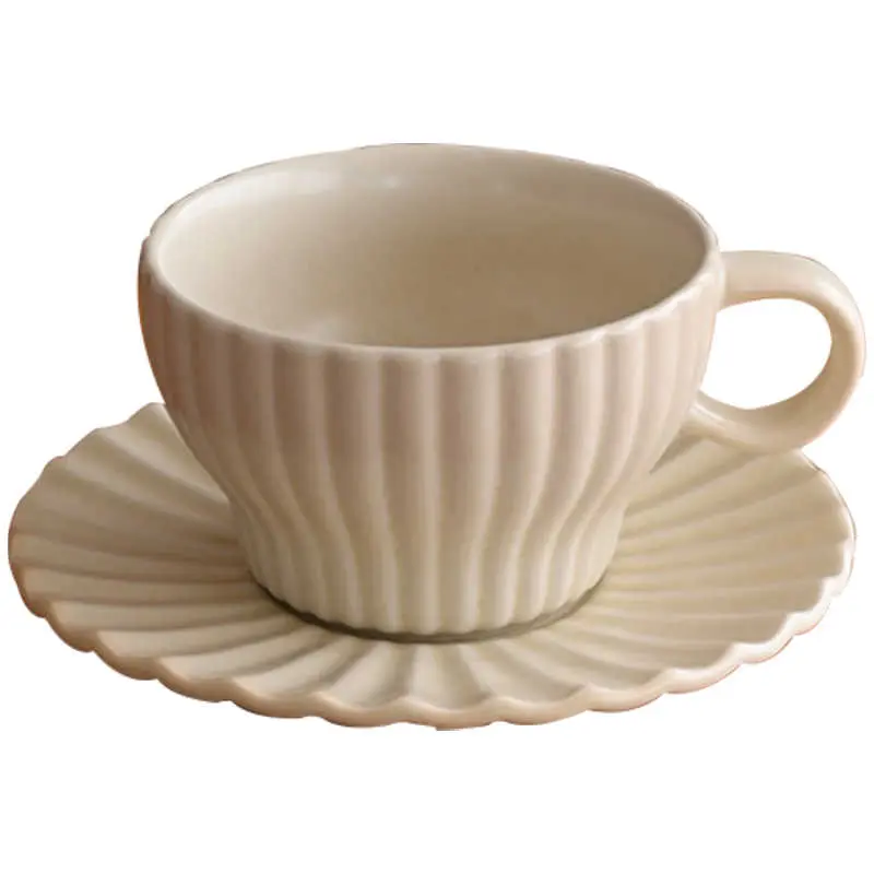 Vintage Ripple Coffee Cups Saucers 250 Ml Cafe Afternoon Tea Drinking Utensils Household Breakfast Cups Snack Plates