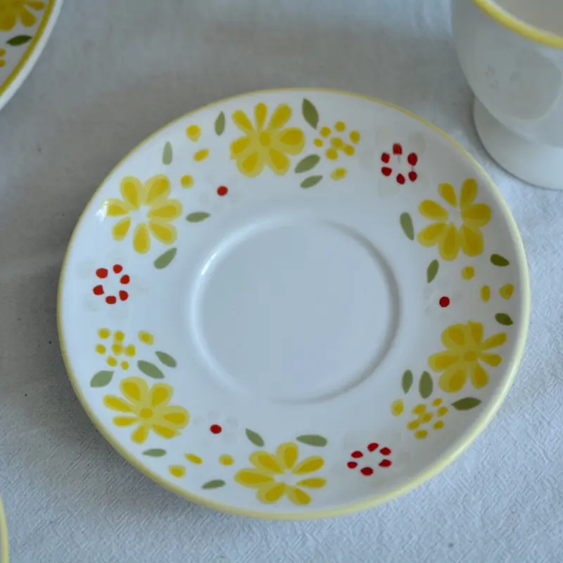 Yellow Floral Print Ceramic Coffee Cup And Saucer Set Exquisite Afternoon Tea Drinkware Household Breakfast Cups Snack Plate