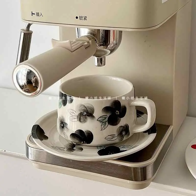 Ink Painting Ceramic Coffee Cups And Saucers For Home Use 300ml Afternoon Tea Cups Snack Plates Girls Gift