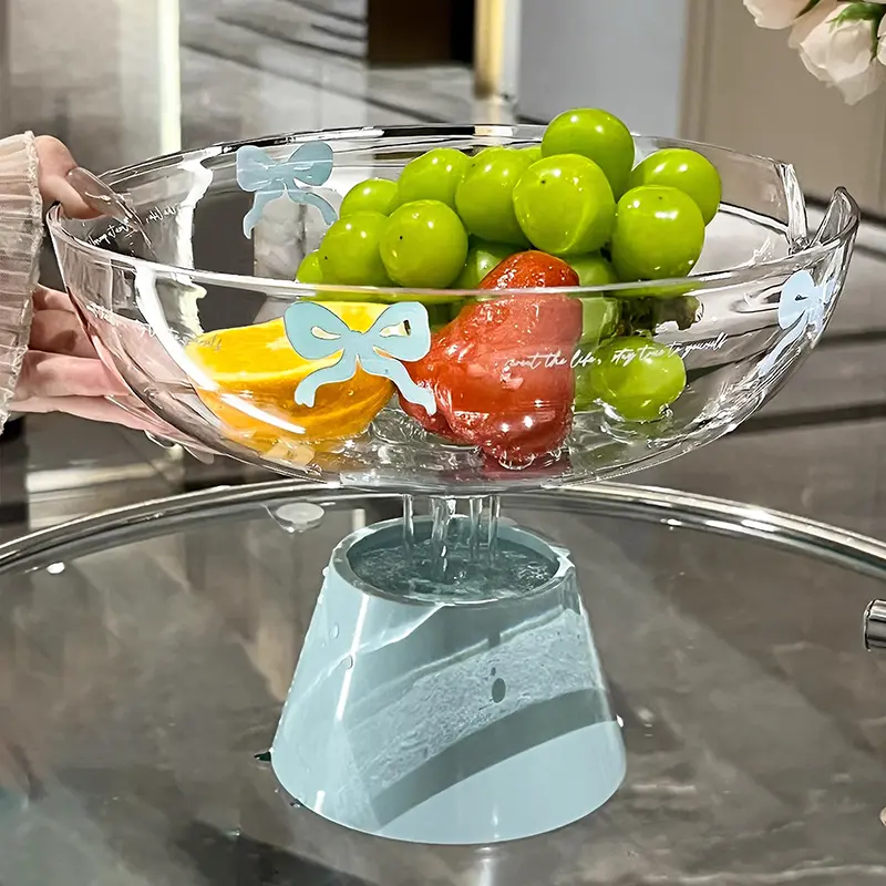 High Quality Drained Water Fruit Plates Household Living Room Snacks Placed Plate Bow Decorative Large Capacity High Foot Tray